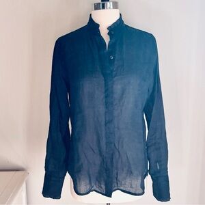 rag & bone Jordan Long Sleeve Semi Sheer Button Down Shirt, Navy, Ramie, Sz S